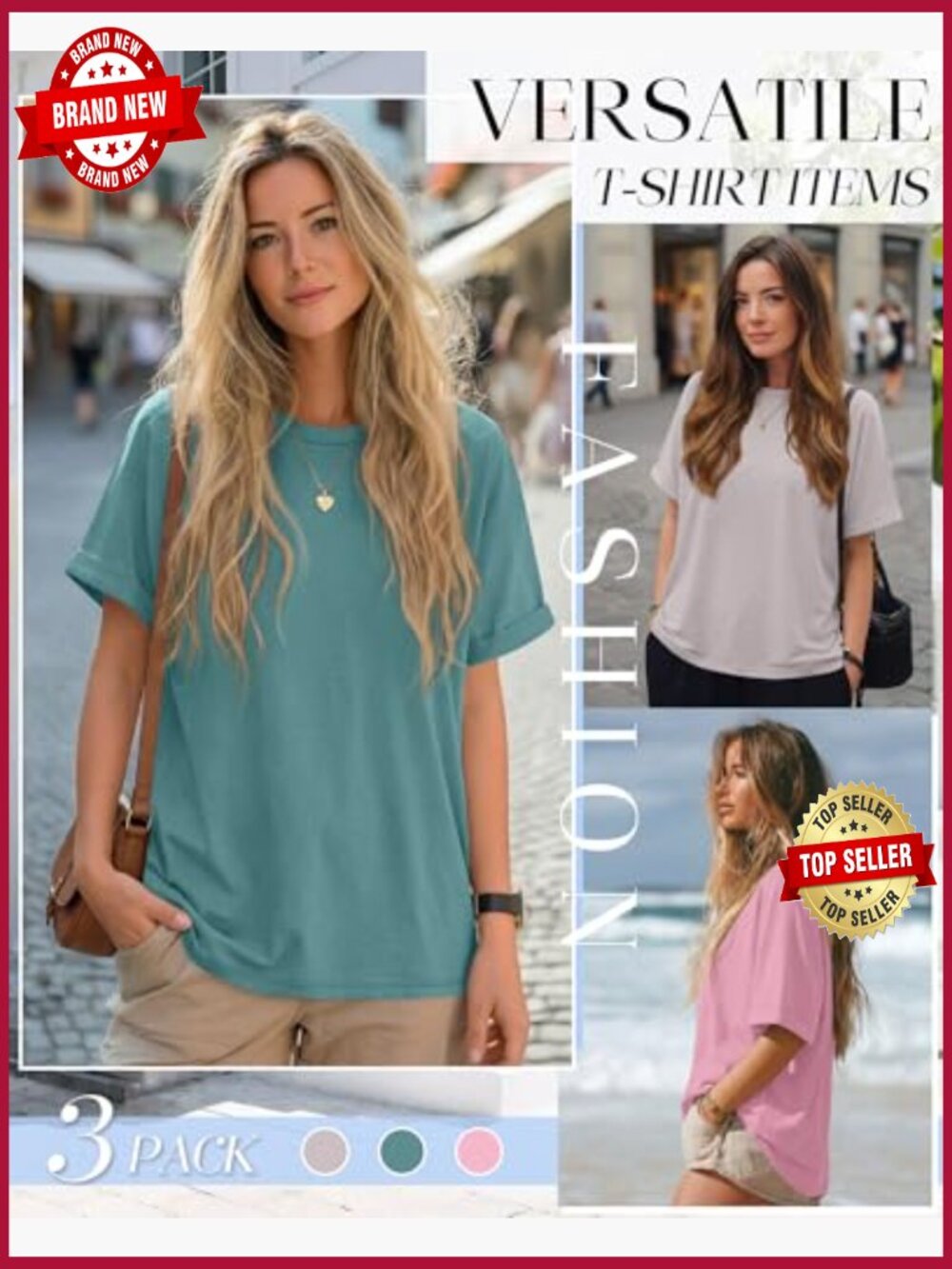 3 Pack Women's Oversized Tees Short Sleeve Crew Neck Summer Basic Tops - Picture 5 of 7